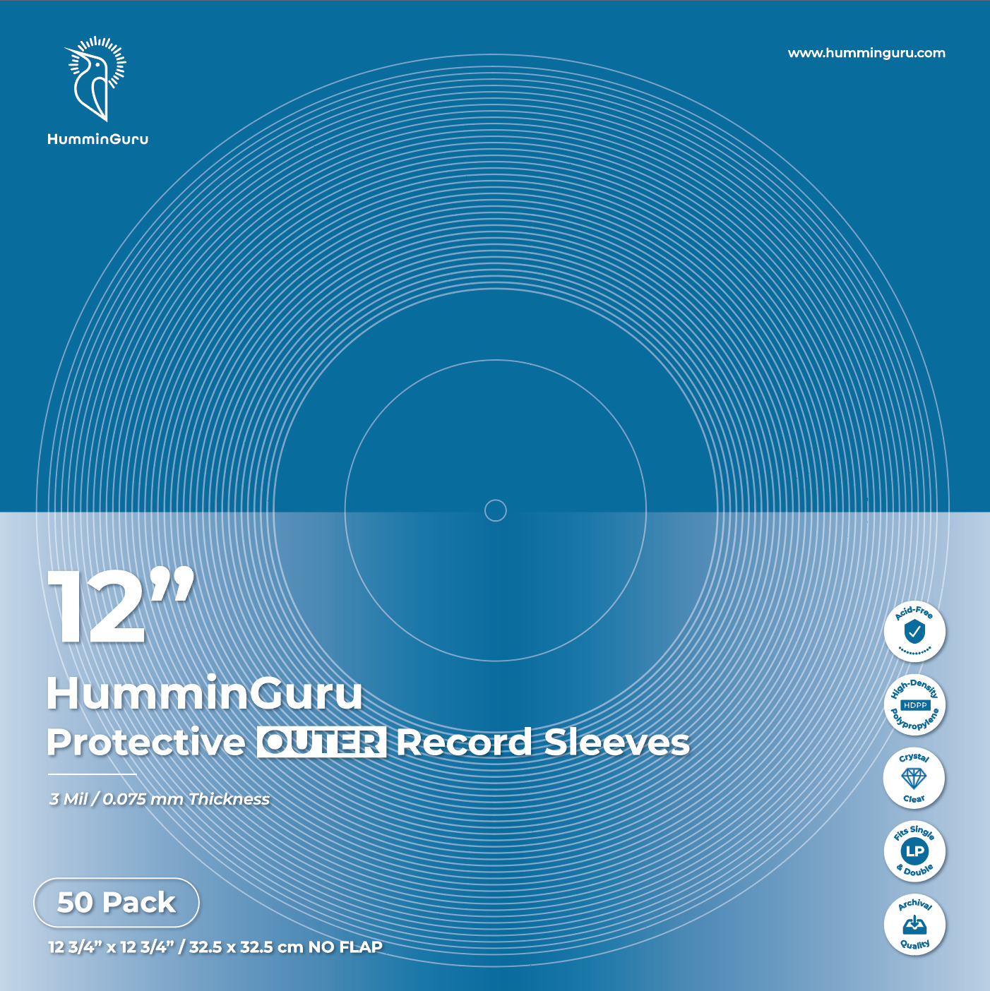 HumminGuru 12" Protective Outer Record Sleeves (50 pack) V2.0 - HumminGuru