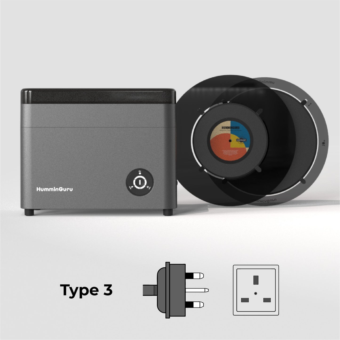 HumminGuru Ultrasonic Vinyl Record Cleaner Bundle with 7" + 10" Record Adapters (Dark Gray) - HumminGuru