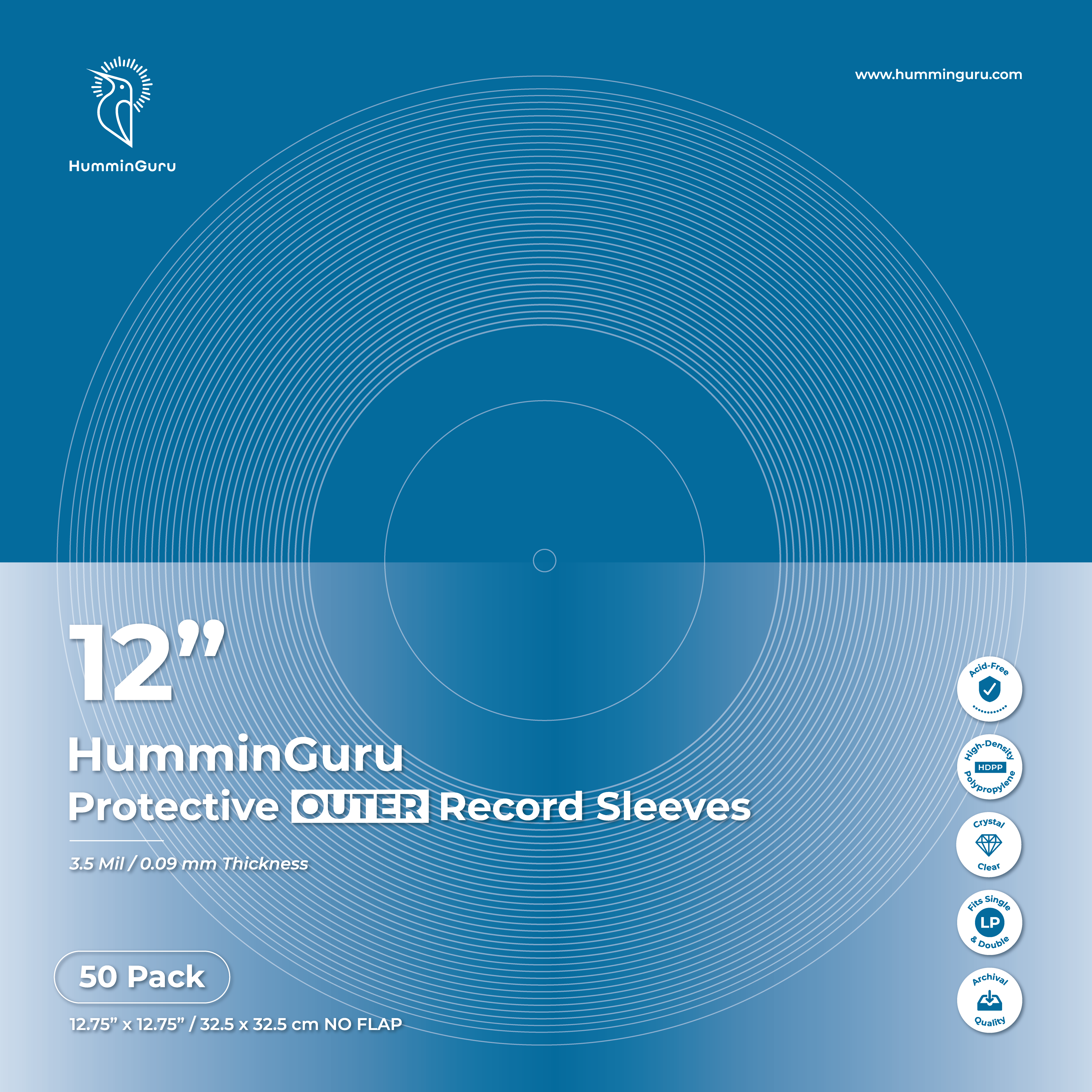 HumminGuru 12 Protective Outer Record Sleeves (50 pack)