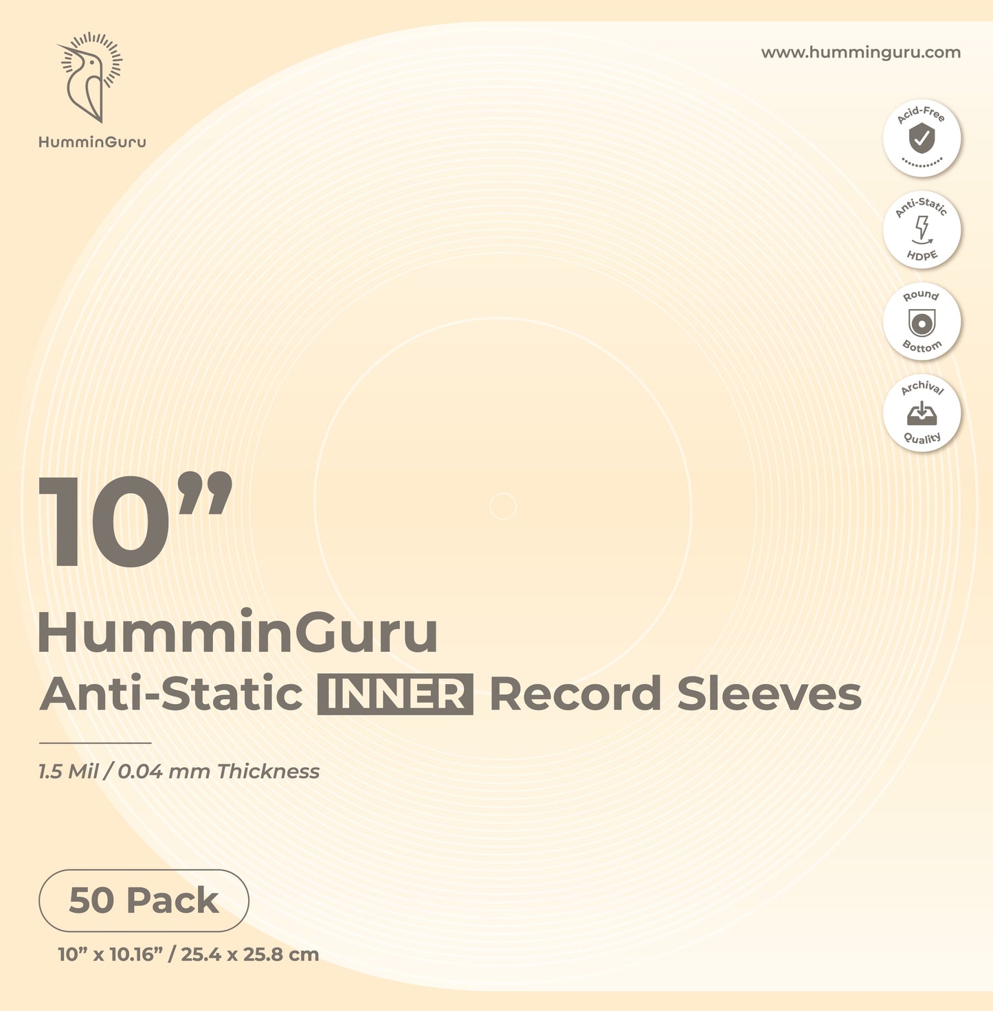 HumminGuru 10" Anti-Static Inner Record Sleeves (50 pack)