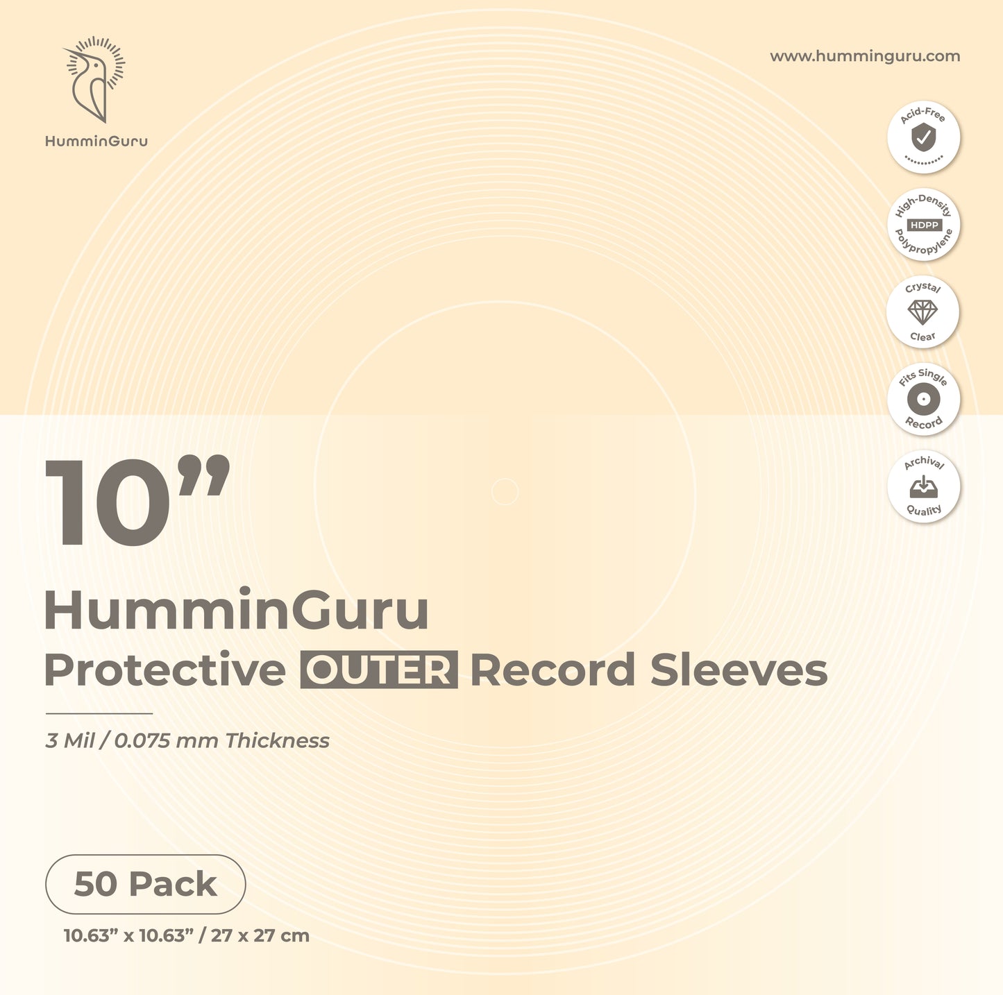 HumminGuru 10" Protective Outer Record Sleeves (50 pack)