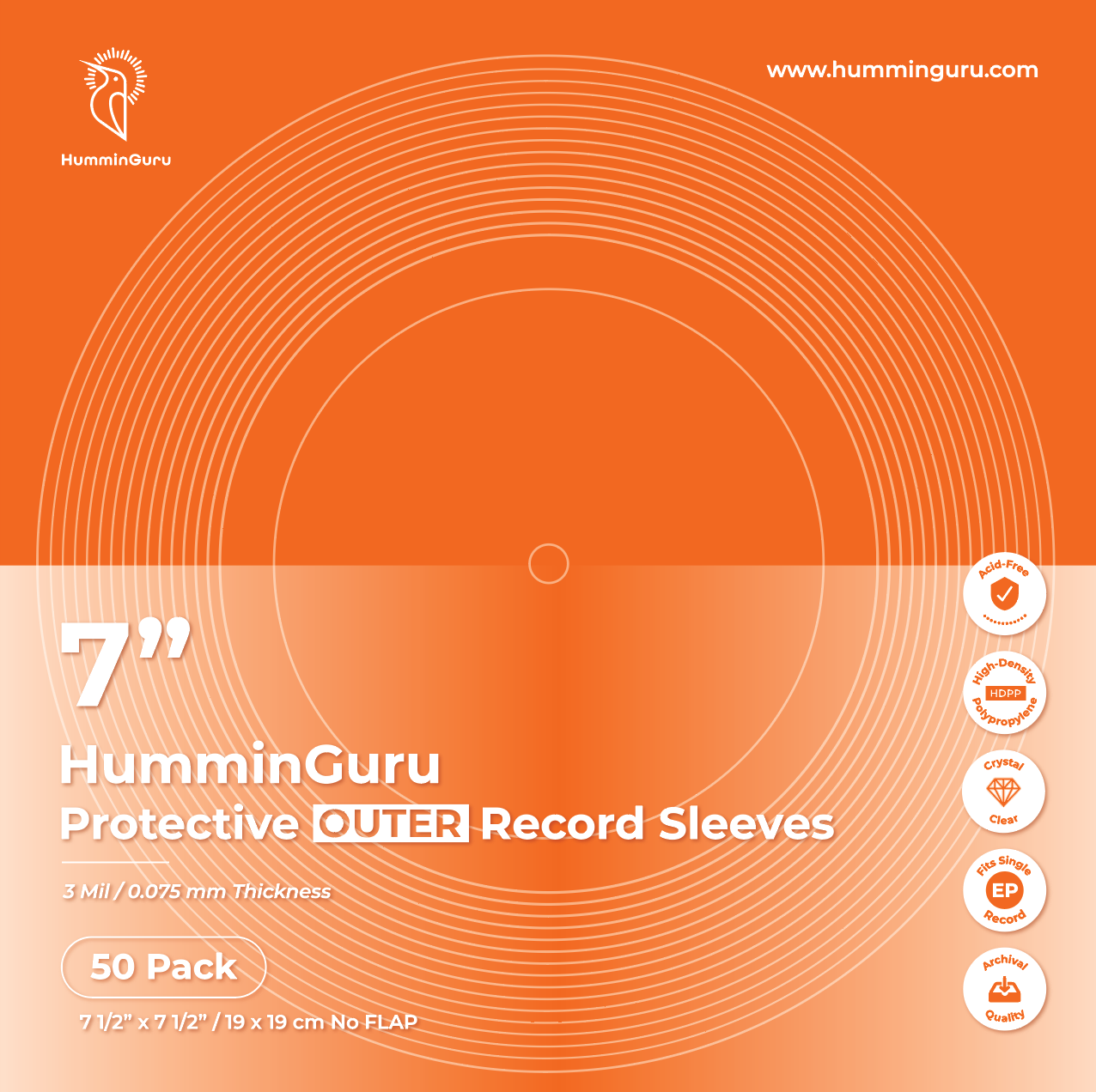 HumminGuru 7" Protective Outer Record Sleeves (50 Pack)