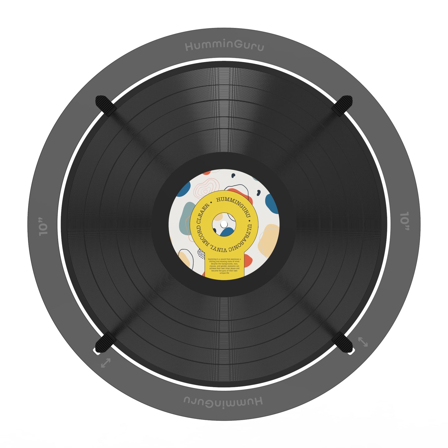 HumminGuru Ultrasonic Vinyl Record Cleaner Bundle with 7" + 10" Record Adapters (Dark Gray)