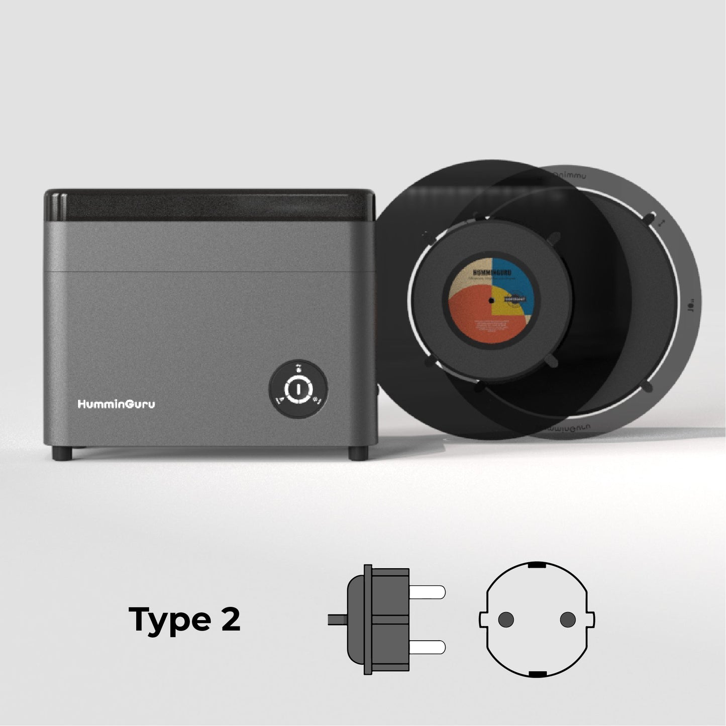 HumminGuru Ultrasonic Vinyl Record Cleaner Bundle with 7" + 10" Record Adapters (Dark Gray) - HumminGuru
